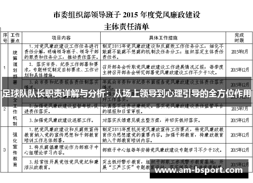 足球队队长职责详解与分析：从场上领导到心理引导的全方位作用